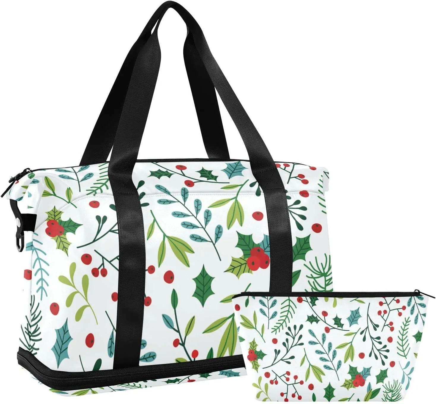 susiyo Blue and Green Spruce Branches Duffle Bag for Wet Dry Shoe Pocket Gym Yoga Bag Durable Compression Straps & Handles Weekender Overnight Bag for Travel Sports Women Men