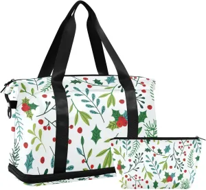 susiyo Blue and Green Spruce Branches Duffle Bag for Wet Dry Shoe Pocket Gym Yoga Bag Durable Compression Straps & Handles Weekender Overnight Bag for Travel Sports Women Men