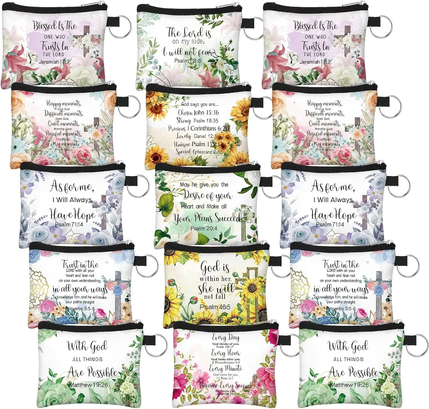 Sweetude 30 Pcs Christian Small Coin Purse for Women Bulk Church Gift Mothers Day Gifts Inspirational Bible Verse Religious Coin Purse Mini Pouches Wallet Bag with Zipper for Travel Women Girls