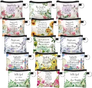 Sweetude 30 Pcs Christian Small Coin Purse for Women Bulk Church Gift Mothers Day Gifts Inspirational Bible Verse Religious Coin Purse Mini Pouches Wallet Bag with Zipper for Travel Women Girls