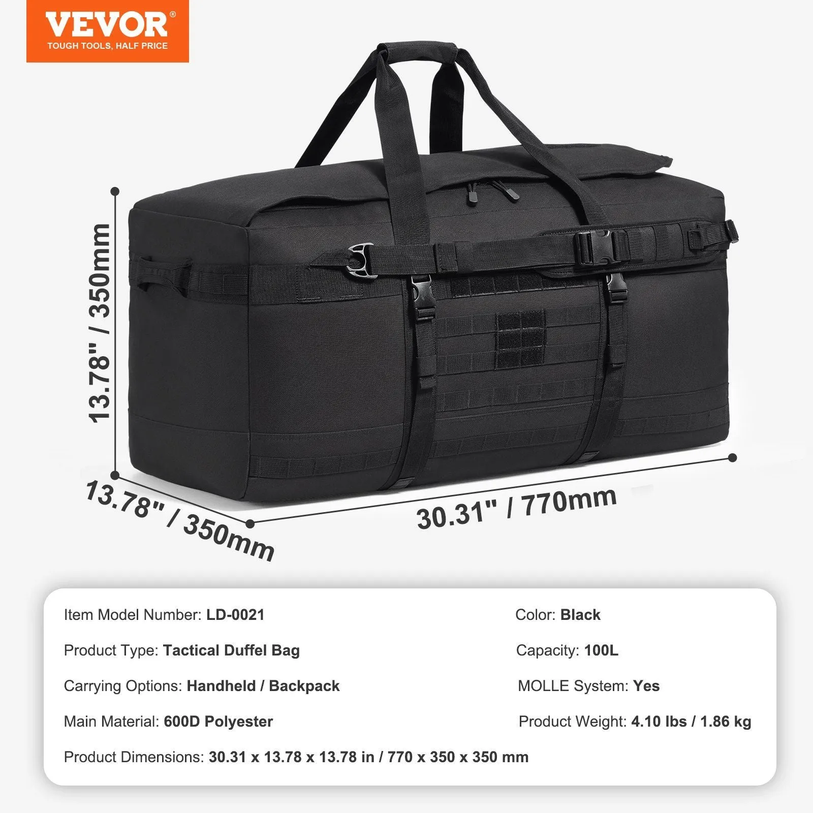 Tactical Duffle Bag 100L Duffle Bag with Molle Design