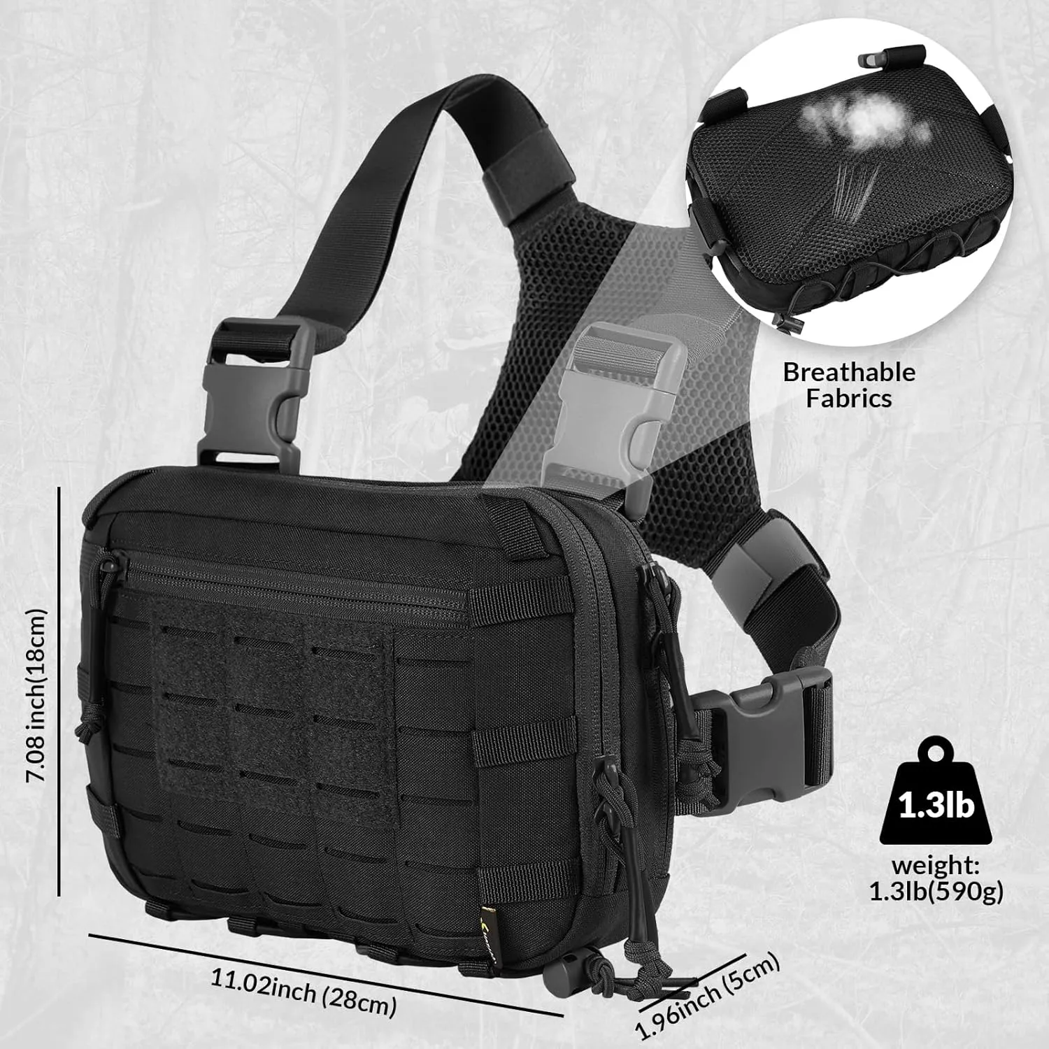 Tactical EDC Chest Bag 2L Utility Molle Chest Rig Pouch with CCW Compartment Adjustable Strap Outdoor