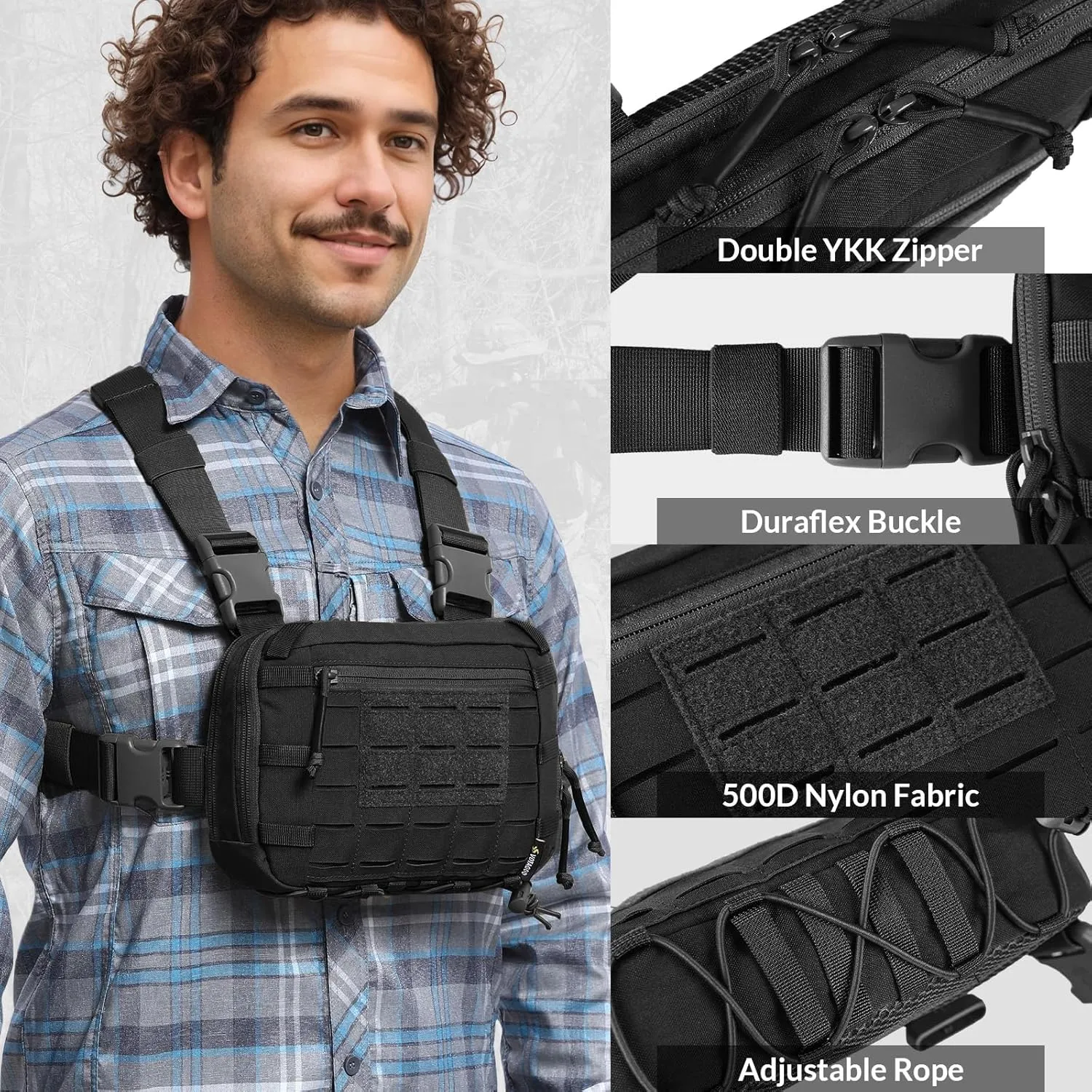 Tactical EDC Chest Bag 2L Utility Molle Chest Rig Pouch with CCW Compartment Adjustable Strap Outdoor