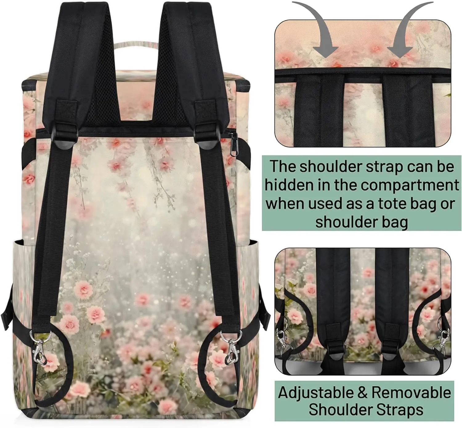 Tactical Sports Duffle Bag for Travel Waterproof Gym Bag with Shoe Compartment 48L Carry On Luggage for Men & Women 3-in-1 Durable Travel Luggage Romantic Small Flowers
