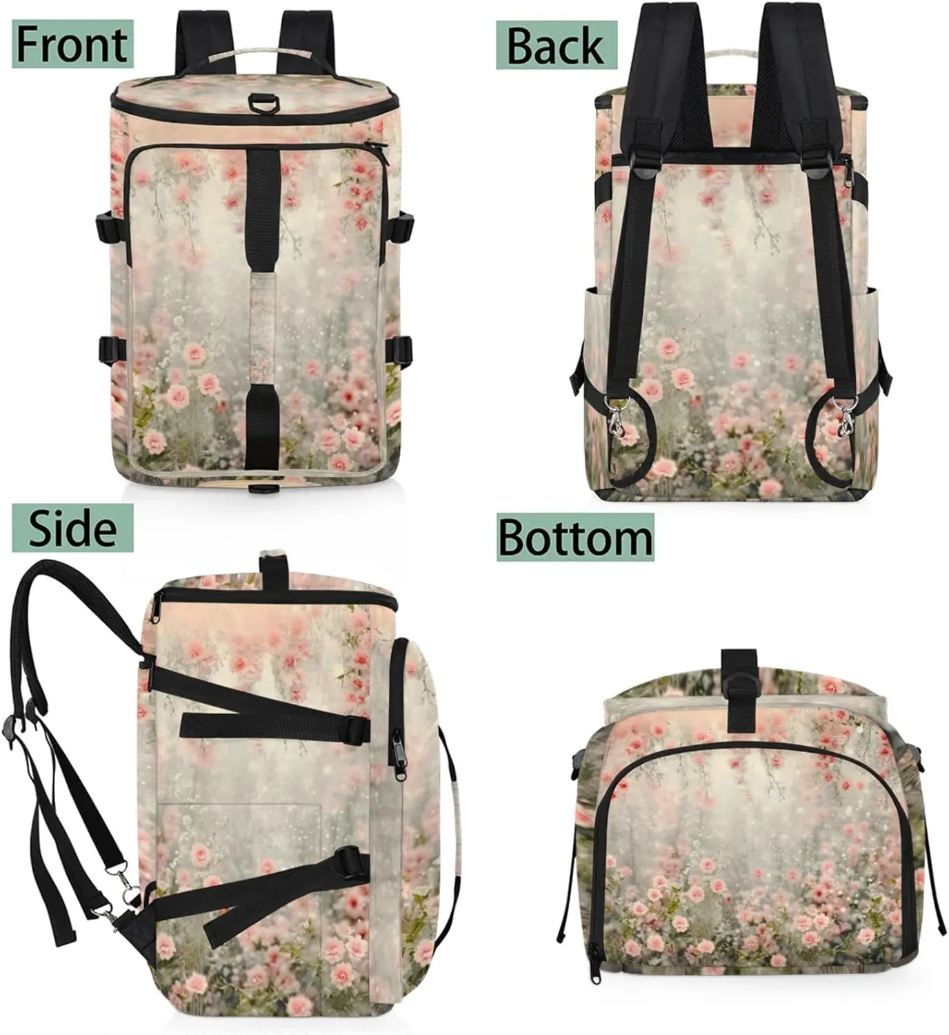 Tactical Sports Duffle Bag for Travel Waterproof Gym Bag with Shoe Compartment 48L Carry On Luggage for Men & Women 3-in-1 Durable Travel Luggage Romantic Small Flowers