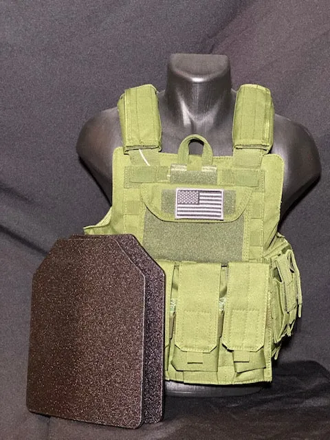 Tactical Vest Plate Carrier W/ 2 10x12 Curved Plates- BUNDLE