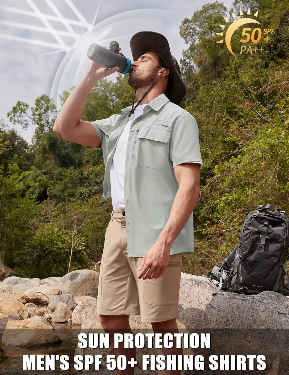 TACVASEN Fishing Shirts for Men Cool Hiking Shirt Button Up Short Sleeve SPF UPF 50  Sun Shirt Quick Dry for Tactical