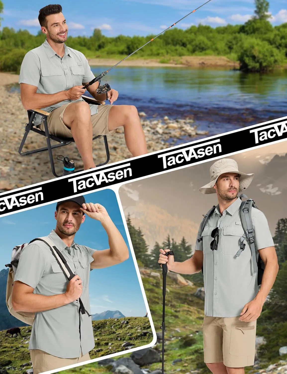 TACVASEN Fishing Shirts for Men Cool Hiking Shirt Button Up Short Sleeve SPF UPF 50  Sun Shirt Quick Dry for Tactical