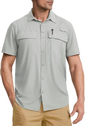 TACVASEN Fishing Shirts for Men Cool Hiking Shirt Button Up Short Sleeve SPF UPF 50  Sun Shirt Quick Dry for Tactical