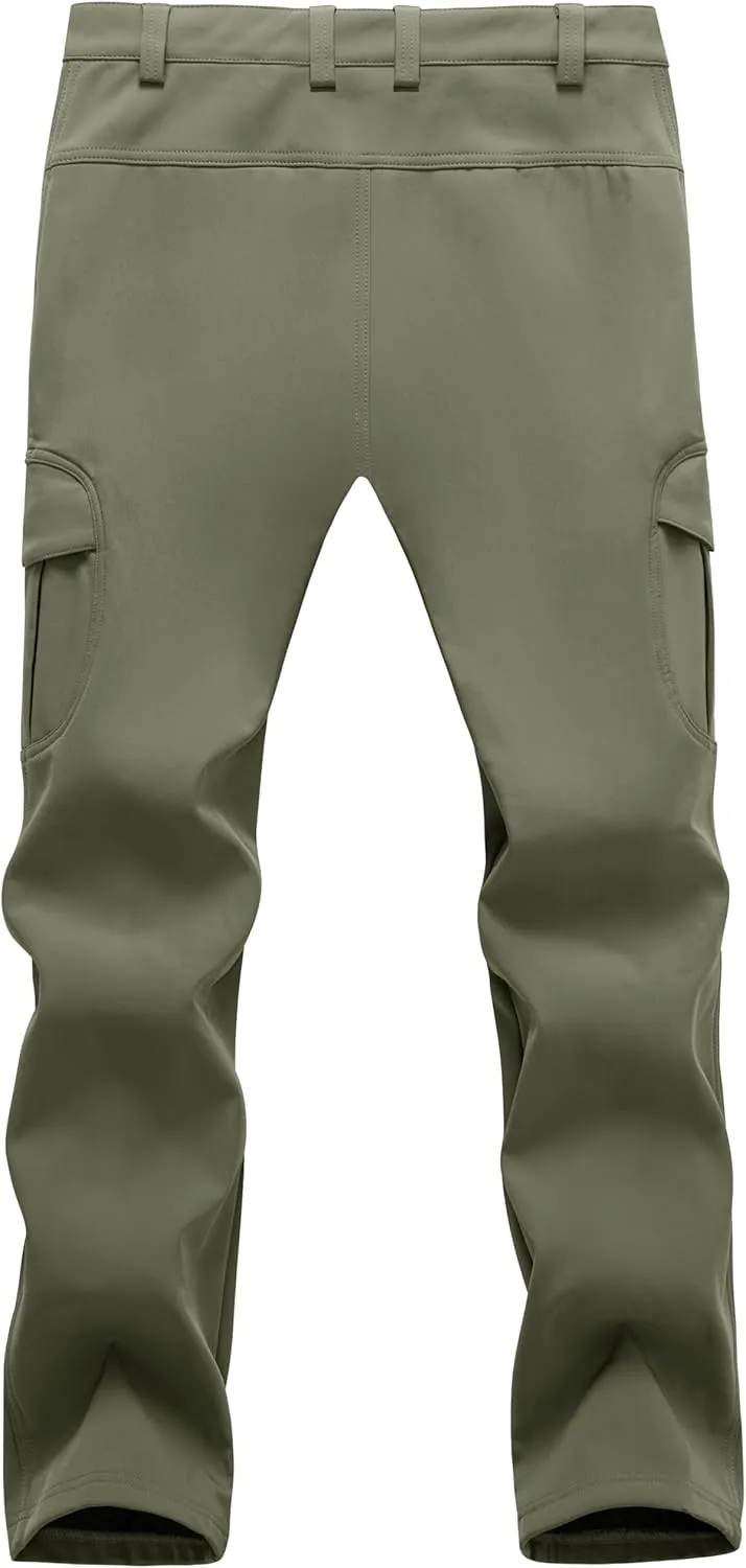 TACVASEN Men's Winter Tactical Pants Fleece Lined Cargo Hiking Pants Stretch Water Resistant Outdoor Softshell Pants