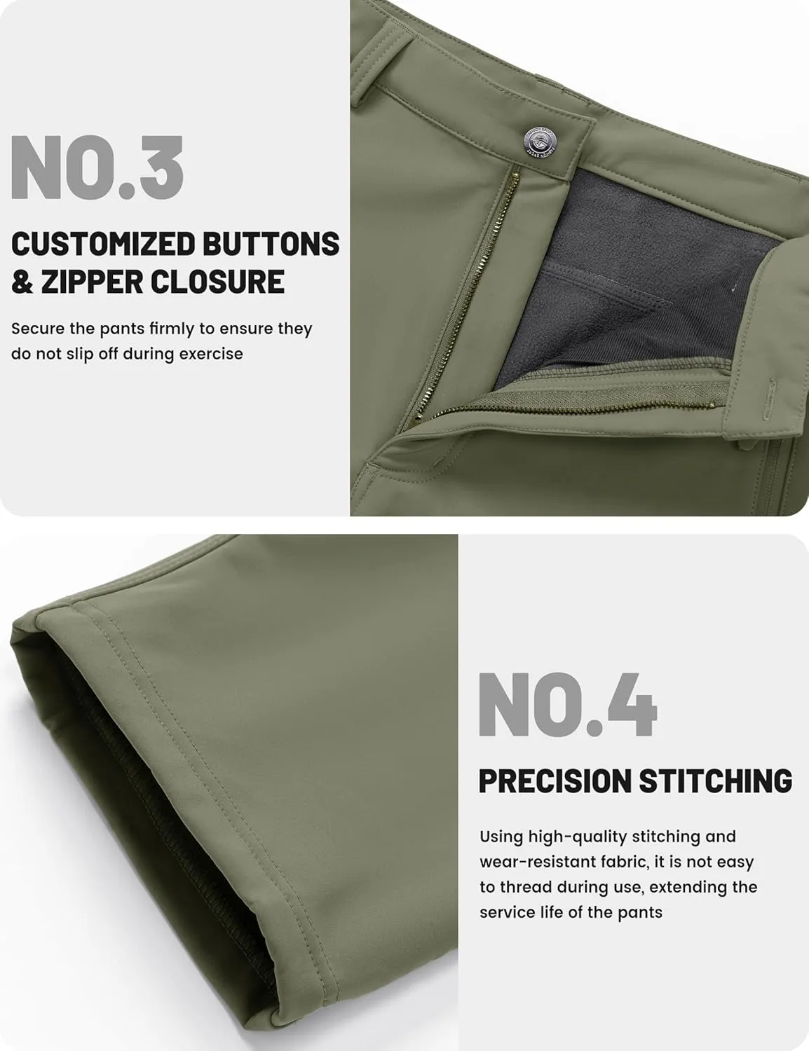 TACVASEN Men's Winter Tactical Pants Fleece Lined Cargo Hiking Pants Stretch Water Resistant Outdoor Softshell Pants