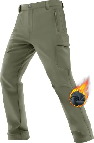 TACVASEN Men's Winter Tactical Pants Fleece Lined Cargo Hiking Pants Stretch Water Resistant Outdoor Softshell Pants