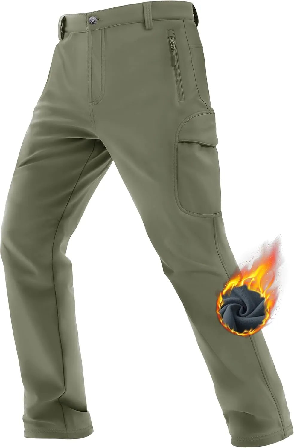 TACVASEN Men's Winter Tactical Pants Fleece Lined Cargo Hiking Pants Stretch Water Resistant Outdoor Softshell Pants