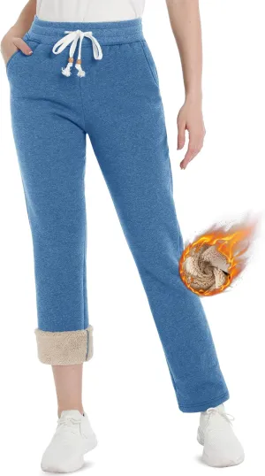 TACVASEN Women's Sherpa Lined Sweatpants Winter Warm Thick Fleece Pants with Pockets Thermal Cotton for Athletic Lounge