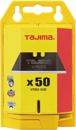 TAJIMA Utility Knife Blades - 50-Pack V-REX II Box Cutter Blades with Premium Tempered Steel & Safety Blade Dispenser - VRB2-50B