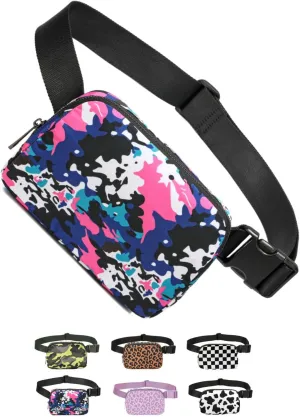 Tapp Collections Unisex Mini Crossbody Belt Bag with Adjustable Strap Small Waist Pouch for Workout Running Traveling Hiking - A Pattern/Camouflage Pink