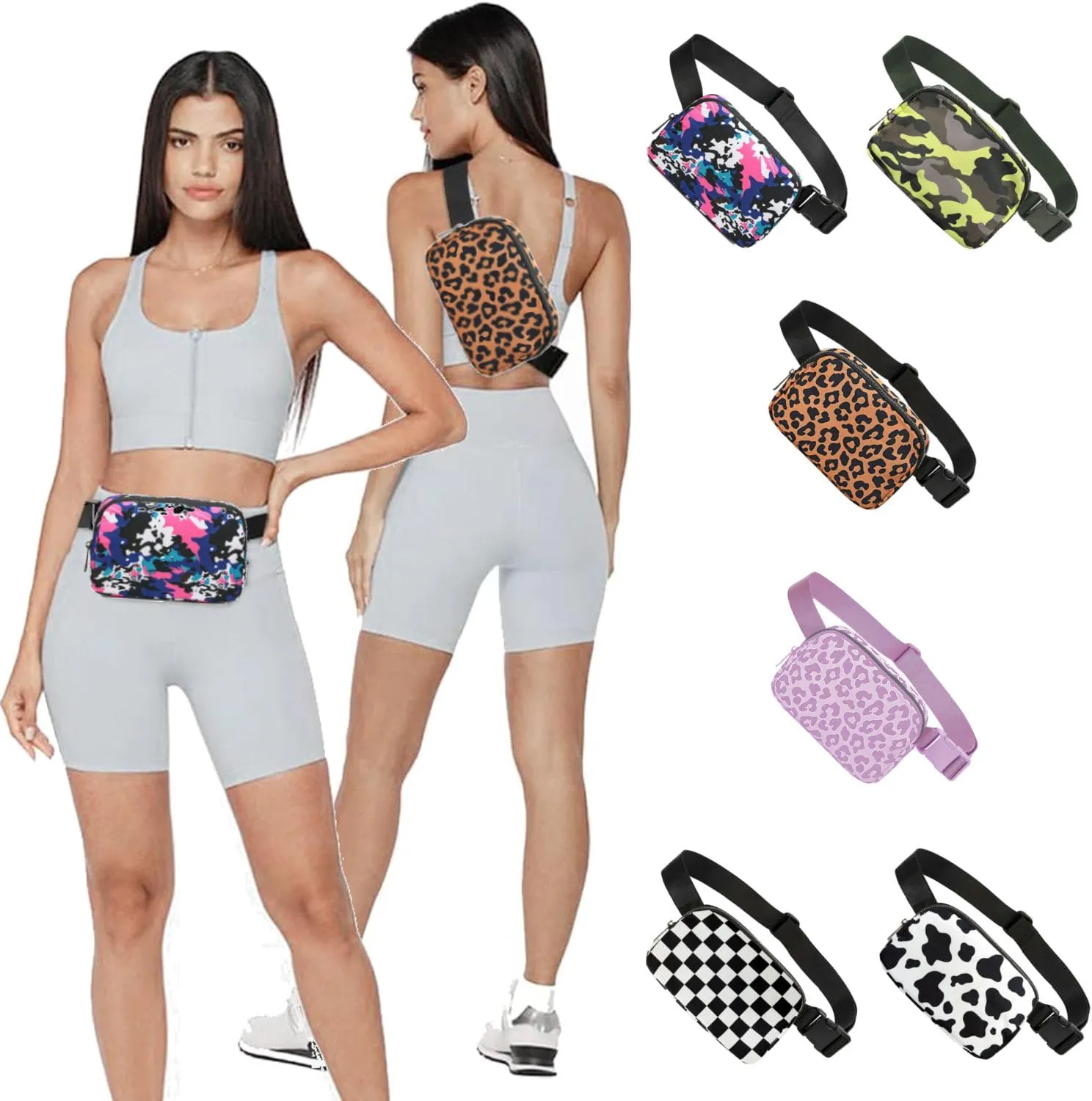 Tapp Collections Unisex Mini Crossbody Belt Bag with Adjustable Strap Small Waist Pouch for Workout Running Traveling Hiking - A Pattern/Camouflage Pink