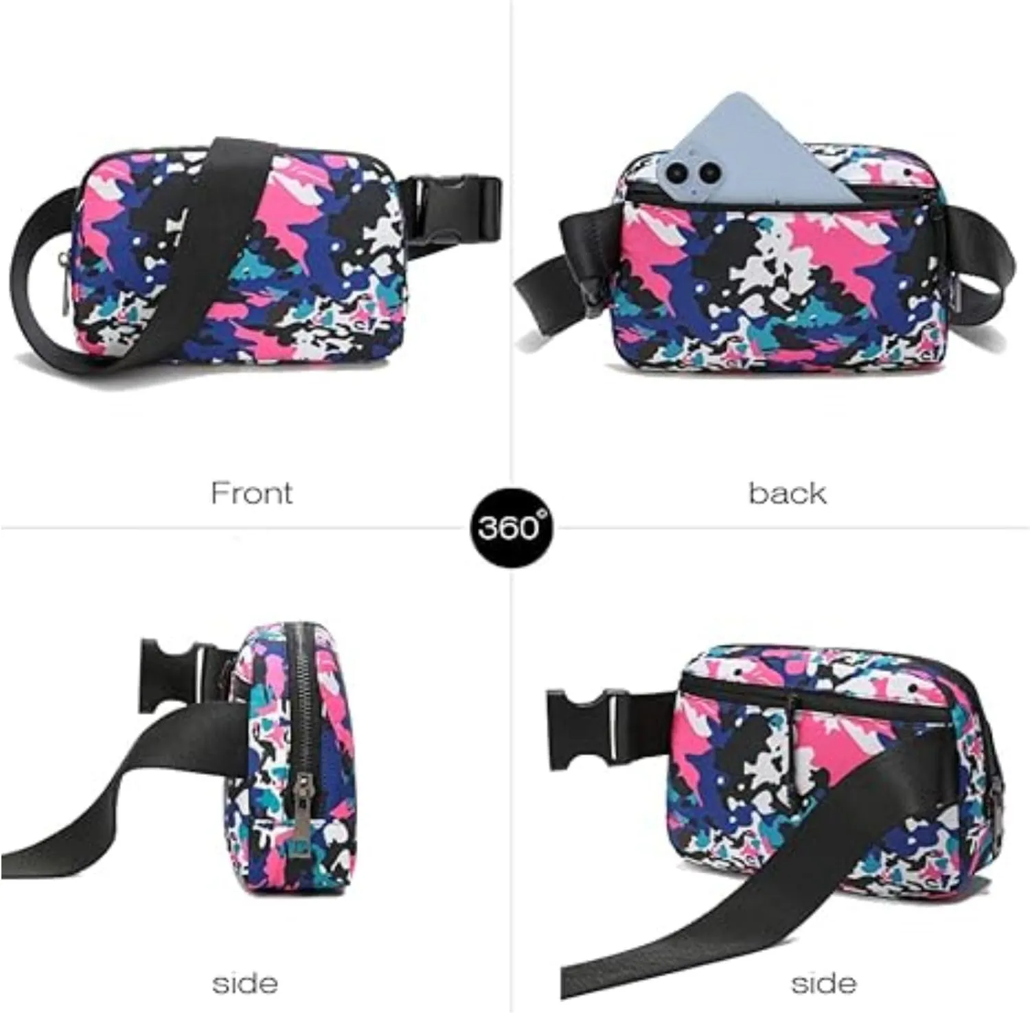 Tapp Collections Unisex Mini Crossbody Belt Bag with Adjustable Strap Small Waist Pouch for Workout Running Traveling Hiking - A Pattern/Camouflage Pink