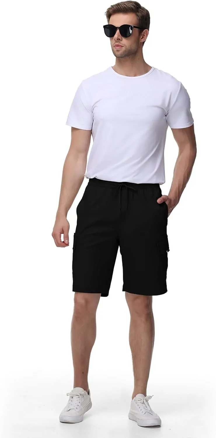 TBMPOY Men's Cargo Shorts Casual Work Cotton Drawstring Elastic Waist Stretch Summer Short for Men with 5 Pockets