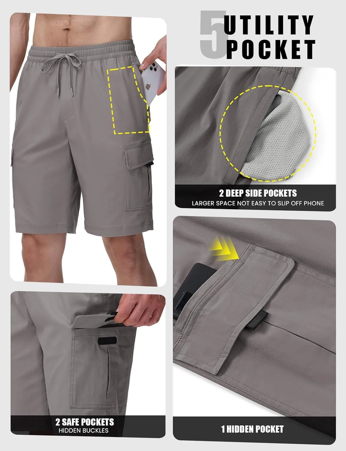 TBMPOY Men's Cargo Shorts Casual Work Cotton Drawstring Elastic Waist Stretch Summer Short for Men with 5 Pockets
