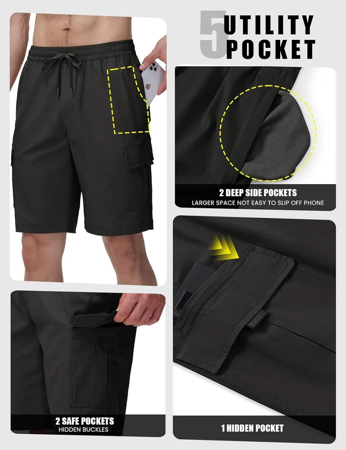 TBMPOY Men's Cargo Shorts Casual Work Cotton Drawstring Elastic Waist Stretch Summer Short for Men with 5 Pockets