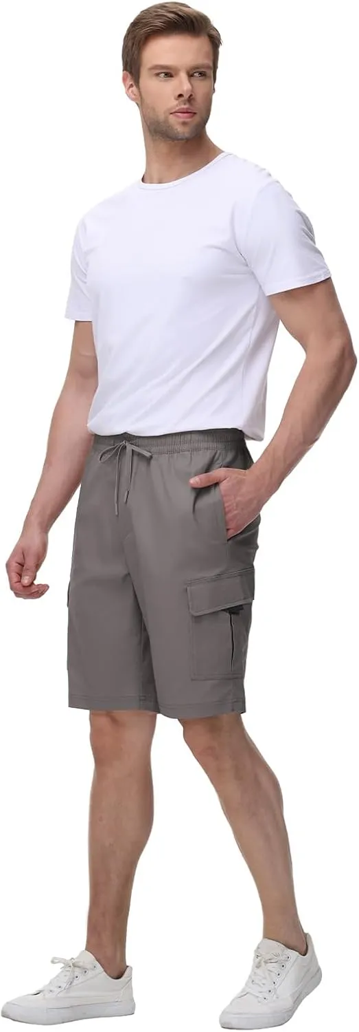 TBMPOY Men's Cargo Shorts Casual Work Cotton Drawstring Elastic Waist Stretch Summer Short for Men with 5 Pockets