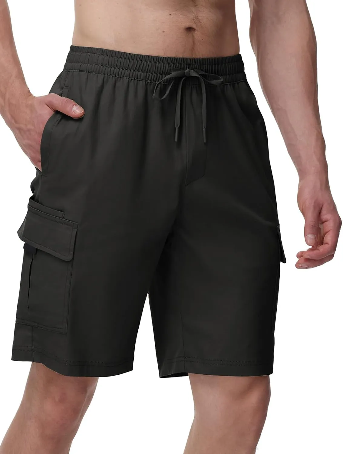 TBMPOY Men's Cargo Shorts Casual Work Cotton Drawstring Elastic Waist Stretch Summer Short for Men with 5 Pockets