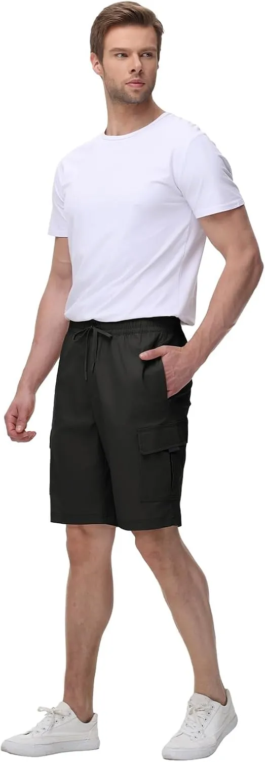 TBMPOY Men's Cargo Shorts Casual Work Cotton Drawstring Elastic Waist Stretch Summer Short for Men with 5 Pockets