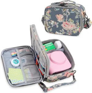 Teamoy Instant Mini Camera Protective Case Compatible with Instax Mini 11 12, Portable Instax Camera Bag with Pocket and Adjustable Shoulder Strap, Peony(Bag Only)
