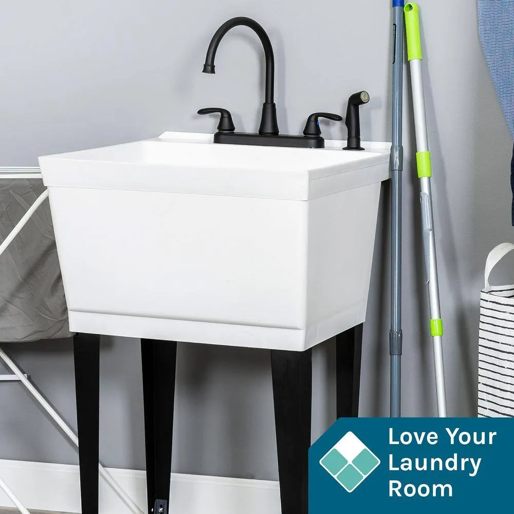 TEHILA 19 Gal. Utility Sink Set with Black Metal Faucet & Side Sprayer