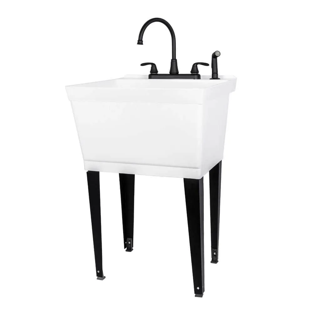 TEHILA 19 Gal. Utility Sink Set with Black Metal Faucet & Side Sprayer