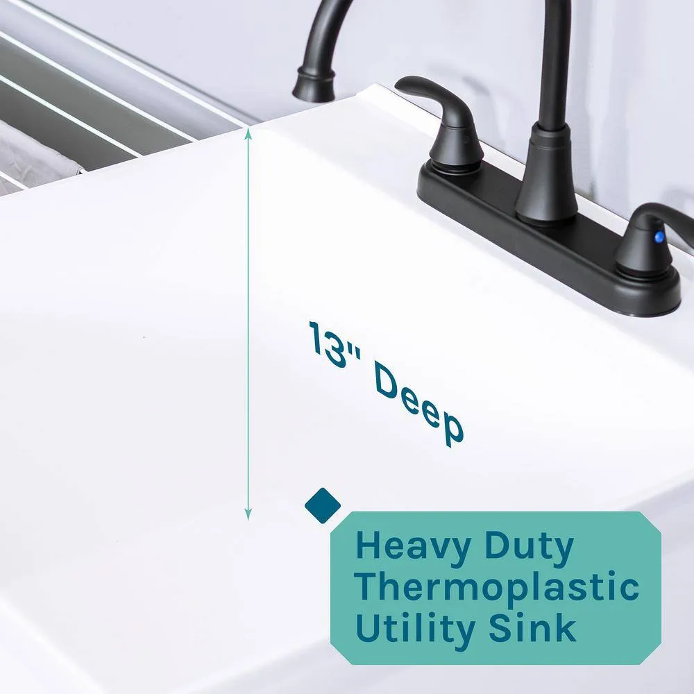 TEHILA 19 Gal. Utility Sink Set with Black Metal Faucet & Side Sprayer