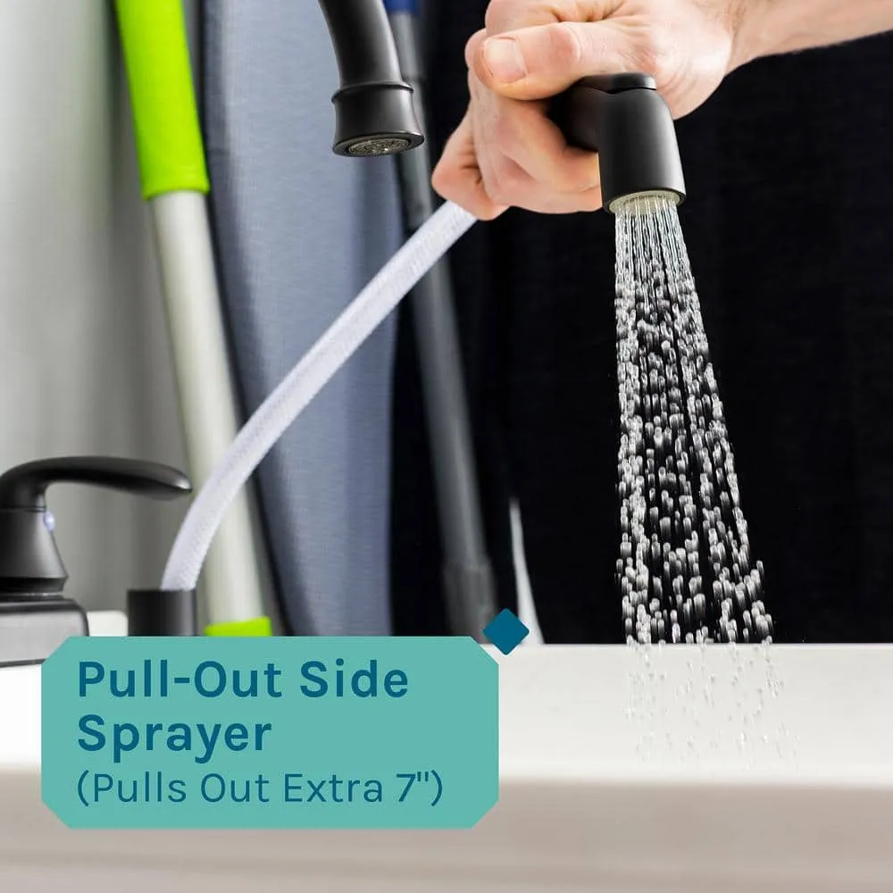 TEHILA 19 Gal. Utility Sink Set with Black Metal Faucet & Side Sprayer