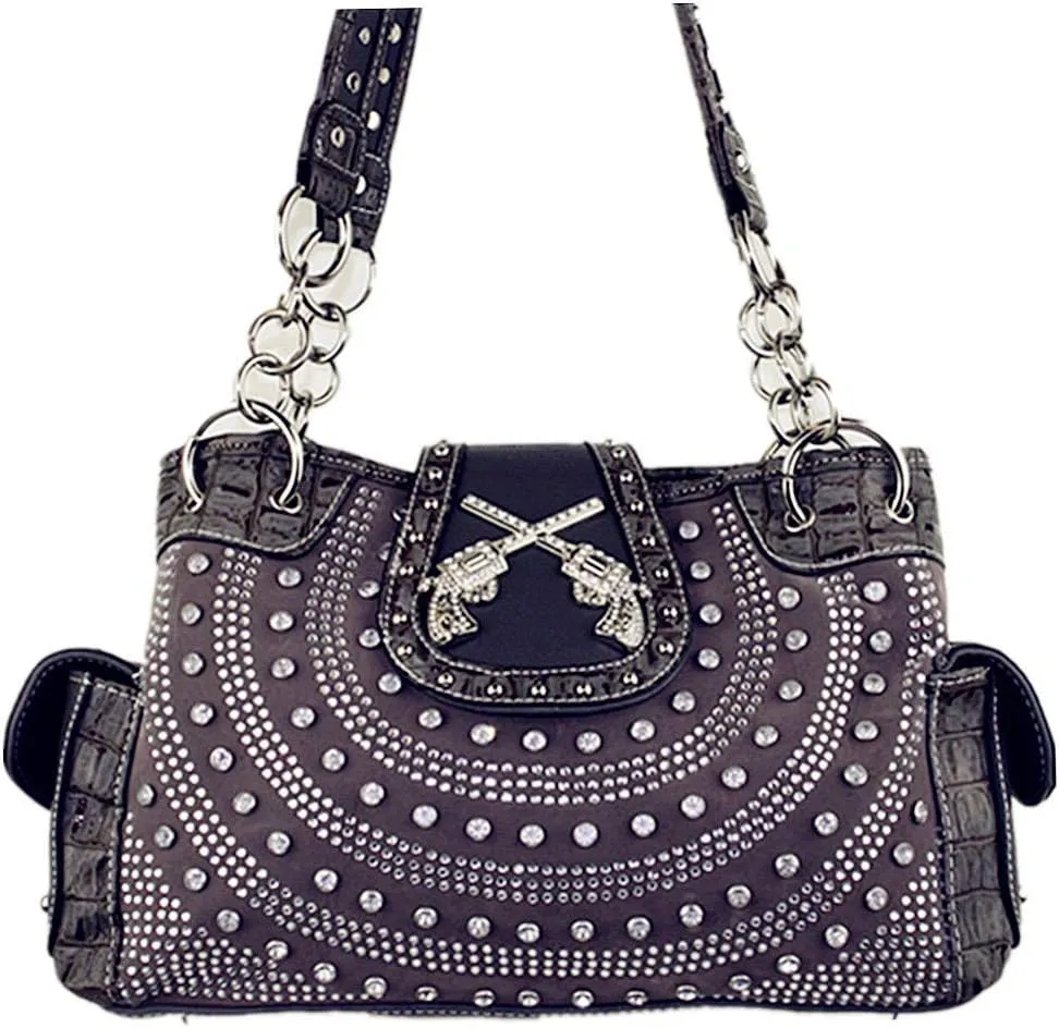Texas West Women's Premium Buckle 3D Pistols Shoulder Handbag in 6 colors