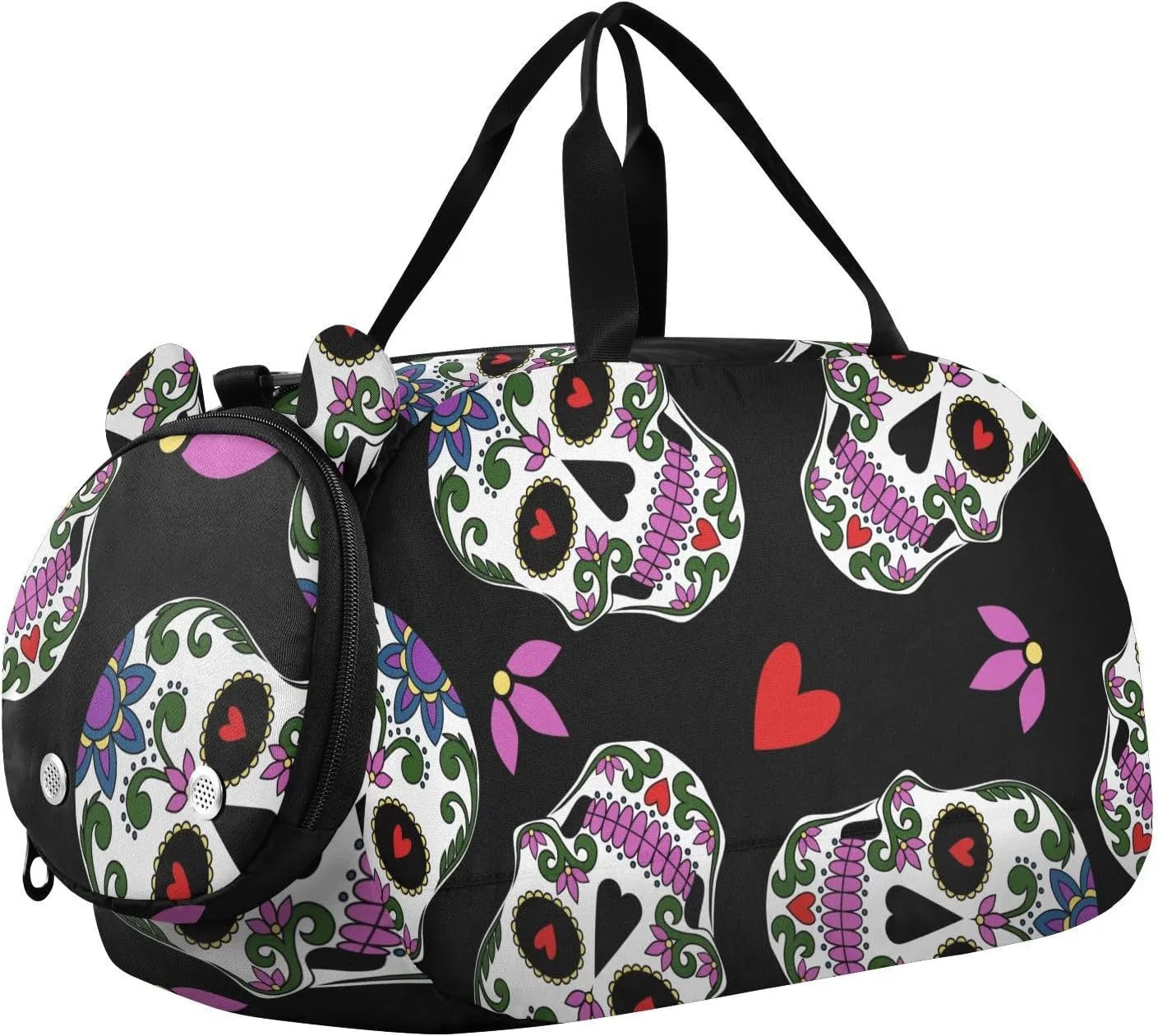 Texture with Mexican Skulls Gym Travel Duffel Bag with Shoe Compartment for Boys Girls - Gymnastics Sports Dance Football Travel Bag Teens Weekender Sleepover