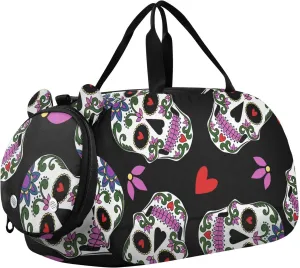 Texture with Mexican Skulls Gym Travel Duffel Bag with Shoe Compartment for Boys Girls - Gymnastics Sports Dance Football Travel Bag Teens Weekender Sleepover