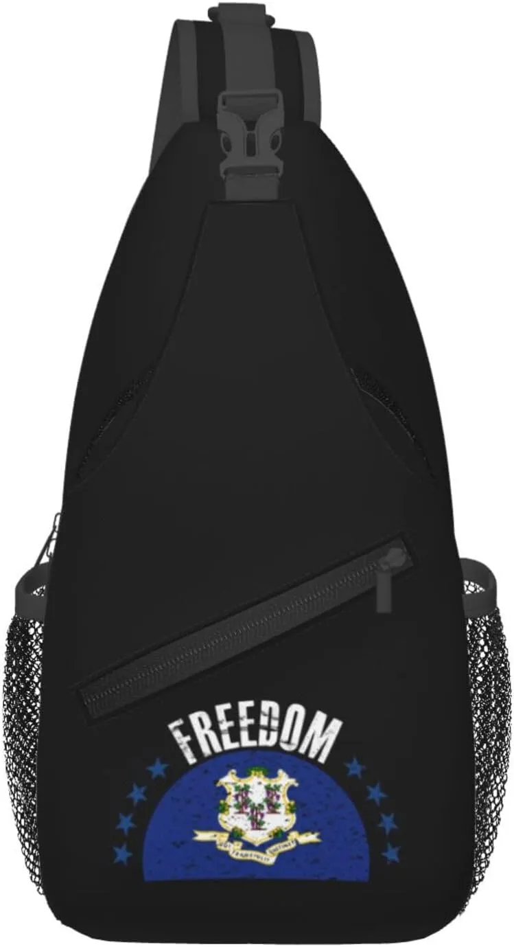 The Connecticut Flag And Freedom Crossbody Bags For Women Men Chest Backpack Gym Shoulder Bag Travel Outdoor Sports Casual Crossbody Bags