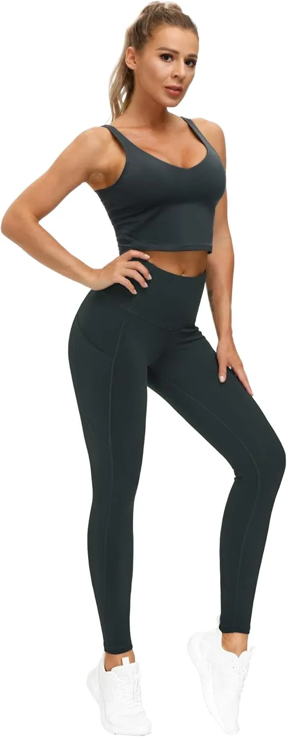 THE GYM PEOPLE Thick High Waist Yoga Pants with Pockets, Tummy Control Workout Running Yoga Leggings for Women