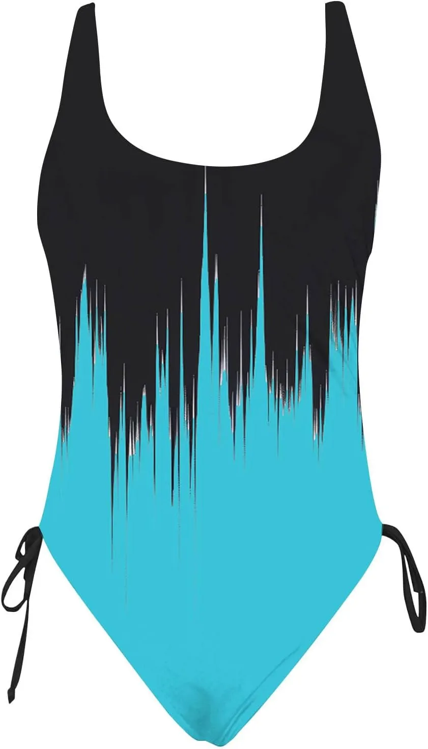 Tie-Dye Print One Piece Bathing Suits for Women Side Tie Adjustable Strap Slimming Swimwear High Cut Sexy Swimsuit