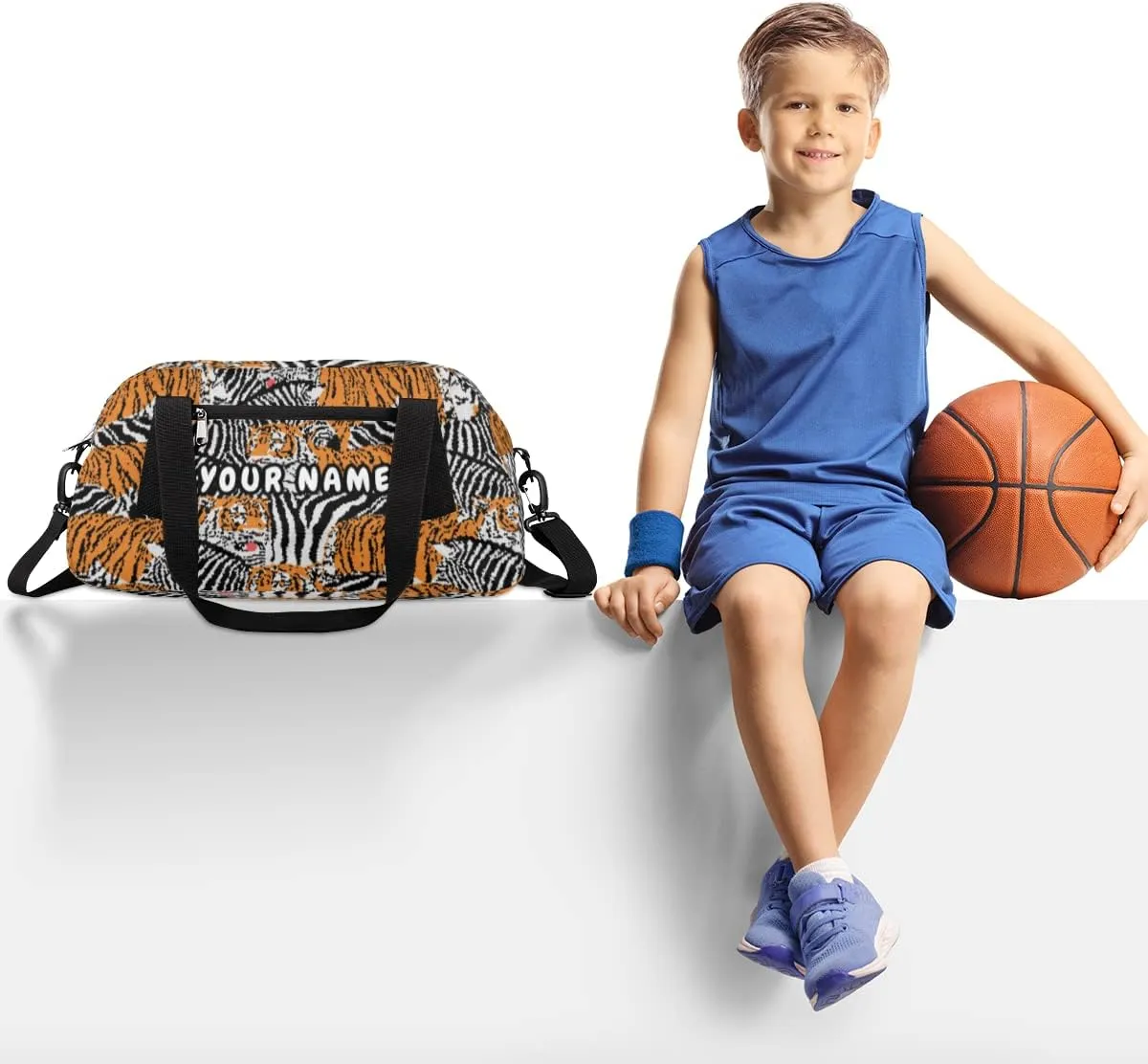 Tiger And Zebra Personalized Kids Duffel Bag for Girls Boys, Tiger Customized Name Dance Bag Overnight Small Duffel Bag Carry On Weekend Sports Gym Travel Bag for School Practice Gymnastics Ballet