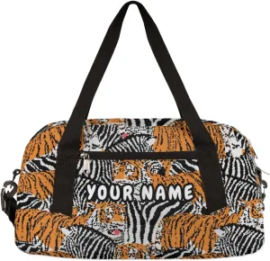 Tiger And Zebra Personalized Kids Duffel Bag for Girls Boys, Tiger Customized Name Dance Bag Overnight Small Duffel Bag Carry On Weekend Sports Gym Travel Bag for School Practice Gymnastics Ballet