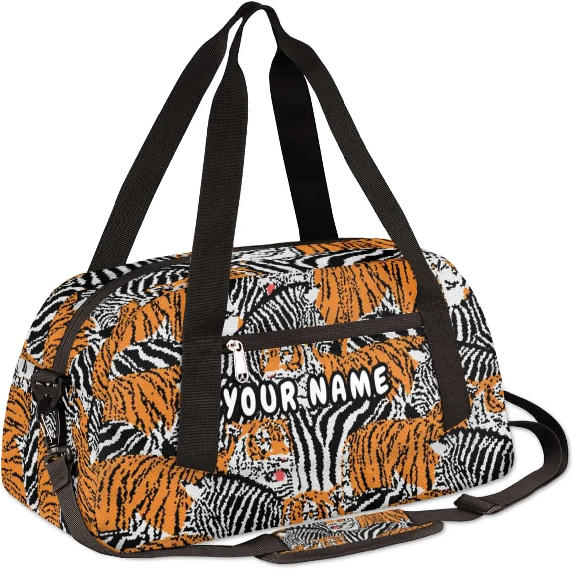 Tiger And Zebra Personalized Kids Duffel Bag for Girls Boys, Tiger Customized Name Dance Bag Overnight Small Duffel Bag Carry On Weekend Sports Gym Travel Bag for School Practice Gymnastics Ballet