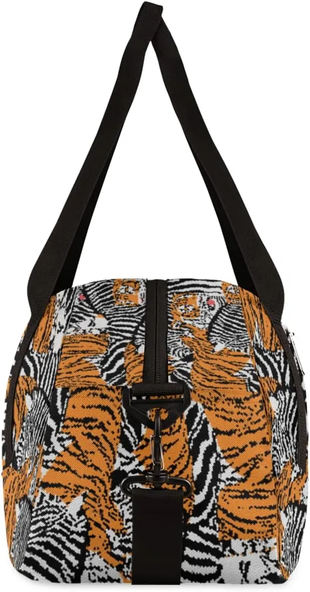 Tiger And Zebra Personalized Kids Duffel Bag for Girls Boys, Tiger Customized Name Dance Bag Overnight Small Duffel Bag Carry On Weekend Sports Gym Travel Bag for School Practice Gymnastics Ballet
