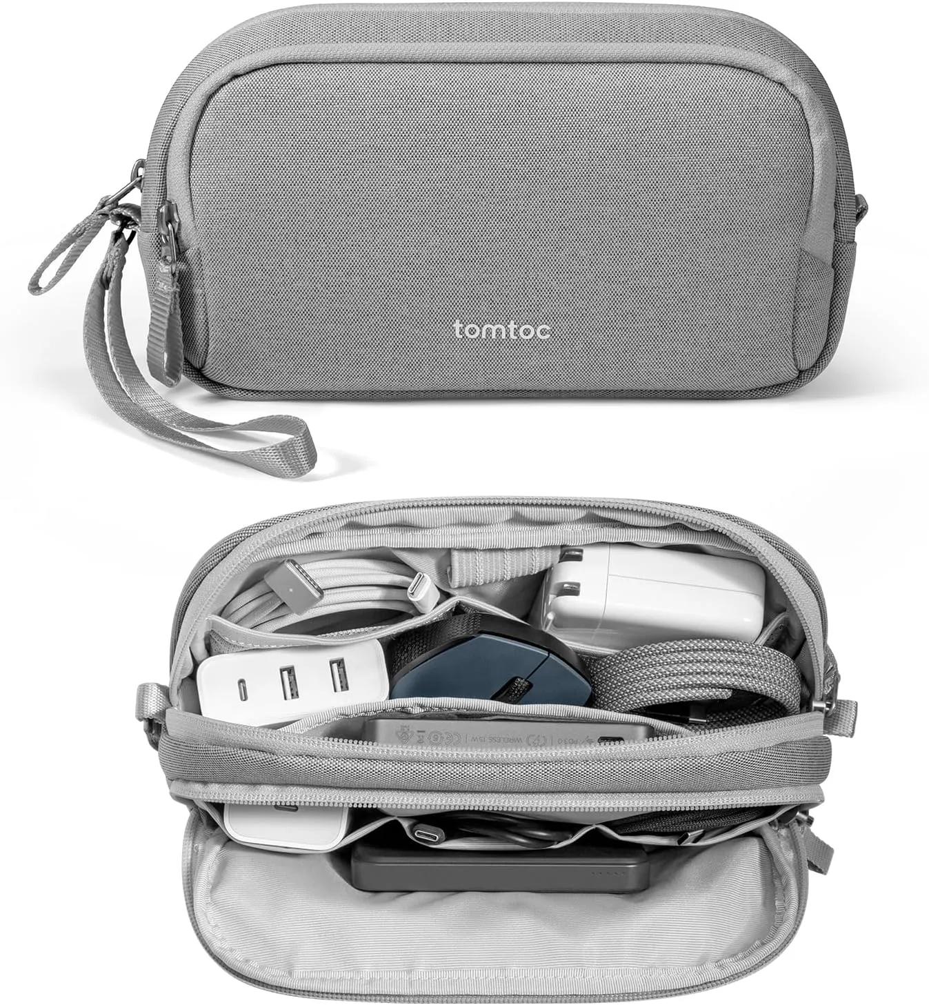 tomtoc Electronic Organizer Travel Case, Water Resistant Dual Compartment Tech Pouch Cable Organization Storage Bag for Charger, Cord, Phone, Hard Drive, Power Bank, Accessories Travel Essentials
