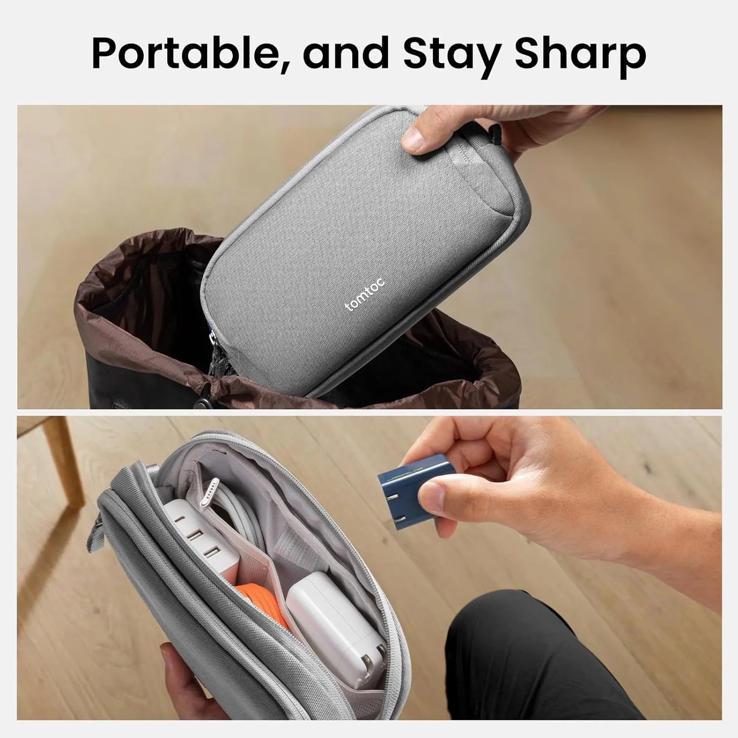 tomtoc Electronic Organizer Travel Case, Water Resistant Dual Compartment Tech Pouch Cable Organization Storage Bag for Charger, Cord, Phone, Hard Drive, Power Bank, Accessories Travel Essentials