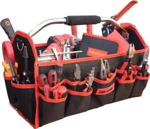 TOOLEAGUE 19 Inches Heavy Duty Tool Bag 25 Pockets, 1680D Fabric Tool Bags with Strong Molded Base, Multi-pocket Tool Organizer with Adjustable Shoulder Strap