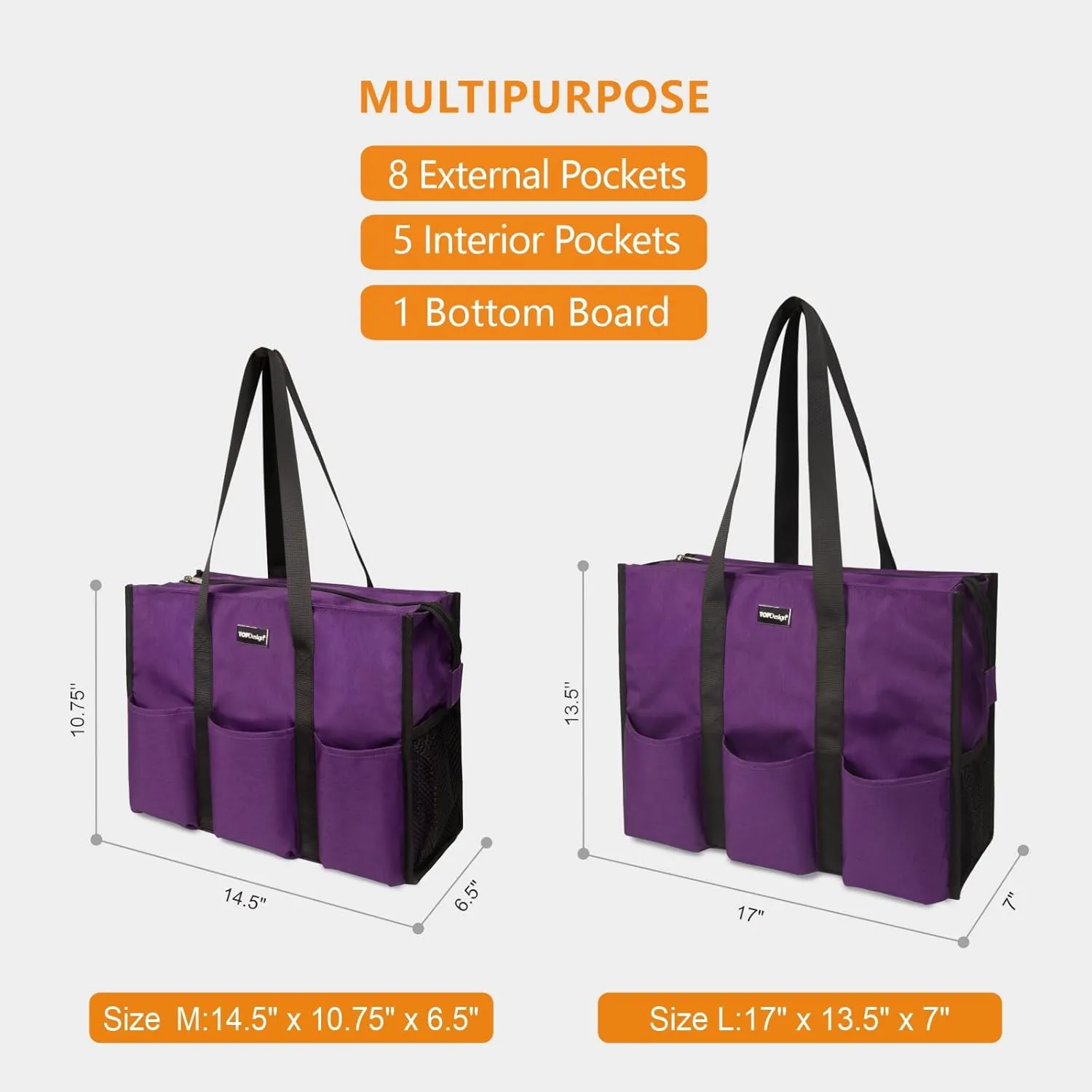 TOPDesign Utility Water Resistant Tote Bag with 13 Pockets, Top Zipper Closure & Thick Bottom Support, for Working Women