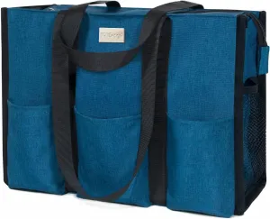 TOPDesign Utility Water Resistant Tote Bag with 13 Pockets, Top Zipper Closure & Thick Bottom Support, for Working Women
