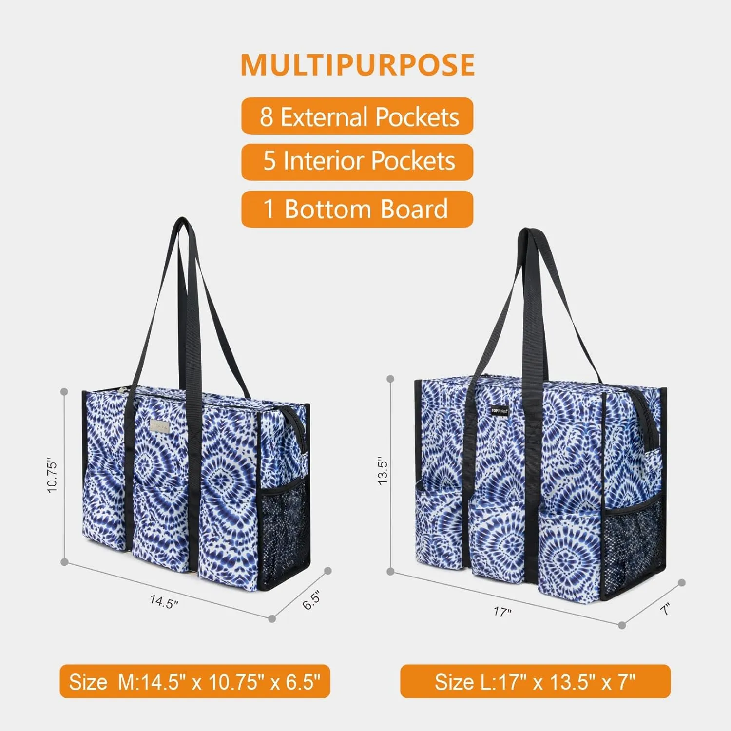 TOPDesign Utility Water Resistant Tote Bag with 13 Pockets, Top Zipper Closure & Thick Bottom Support, for Working Women