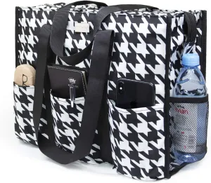 TOPDesign Utility Water Resistant Tote Bag with 13 Pockets, Top Zipper Closure & Thick Bottom Support, for Working Women